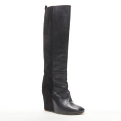OLD CELINE Phoebe Philo black leather suede 50/50 platform wedge boot EU38
