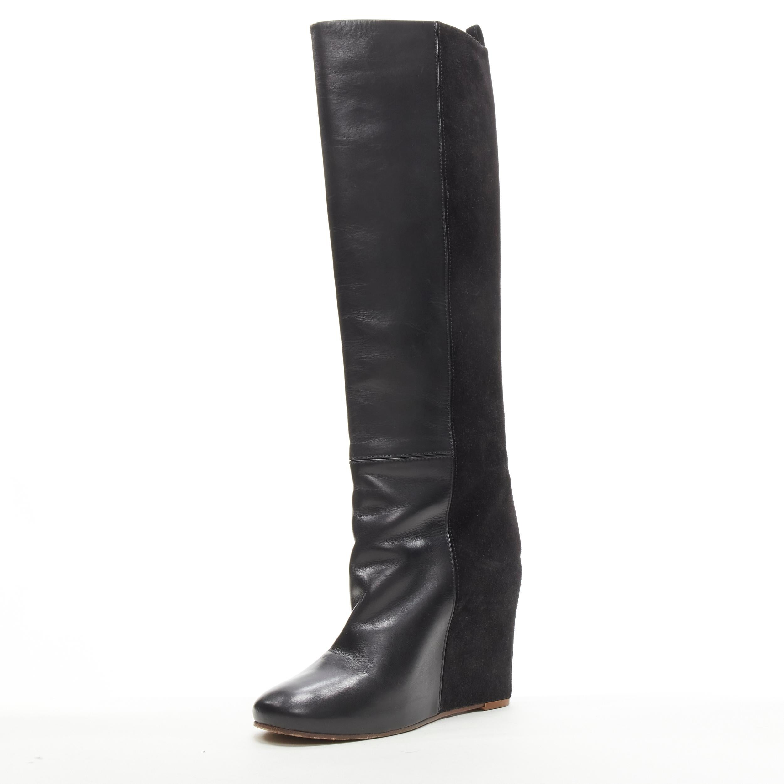 OLD CELINE Phoebe Philo black leather suede 50/50 platform wedge boot EU38 In Good Condition In Hong Kong, NT