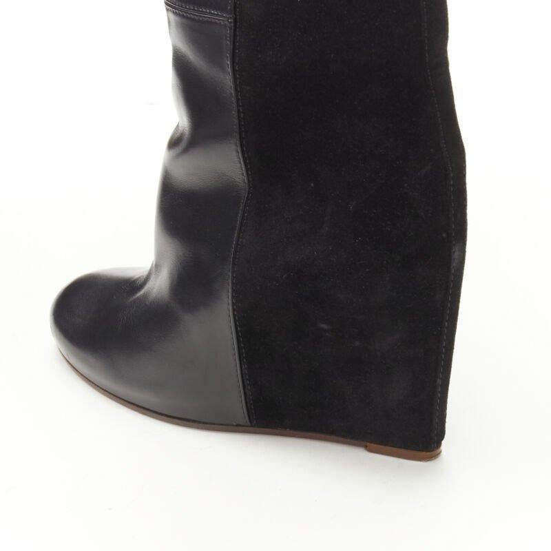 OLD CELINE Phoebe Philo black leather suede 50/50 platform wedge boot EU38 3