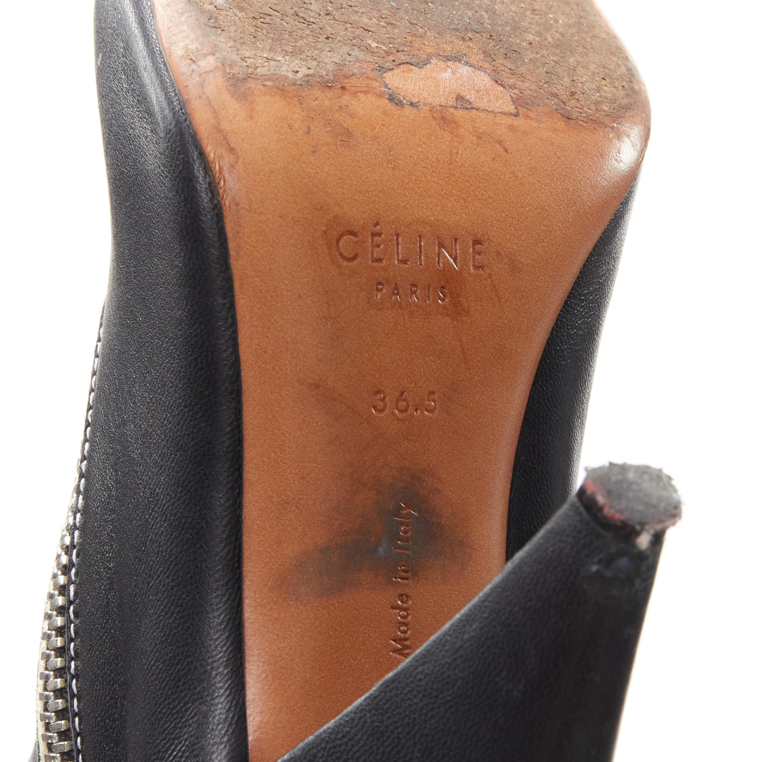 OLD CELINE Phoebe Philo black leather twist silver zip cone heel bootie EU36.5 For Sale 2