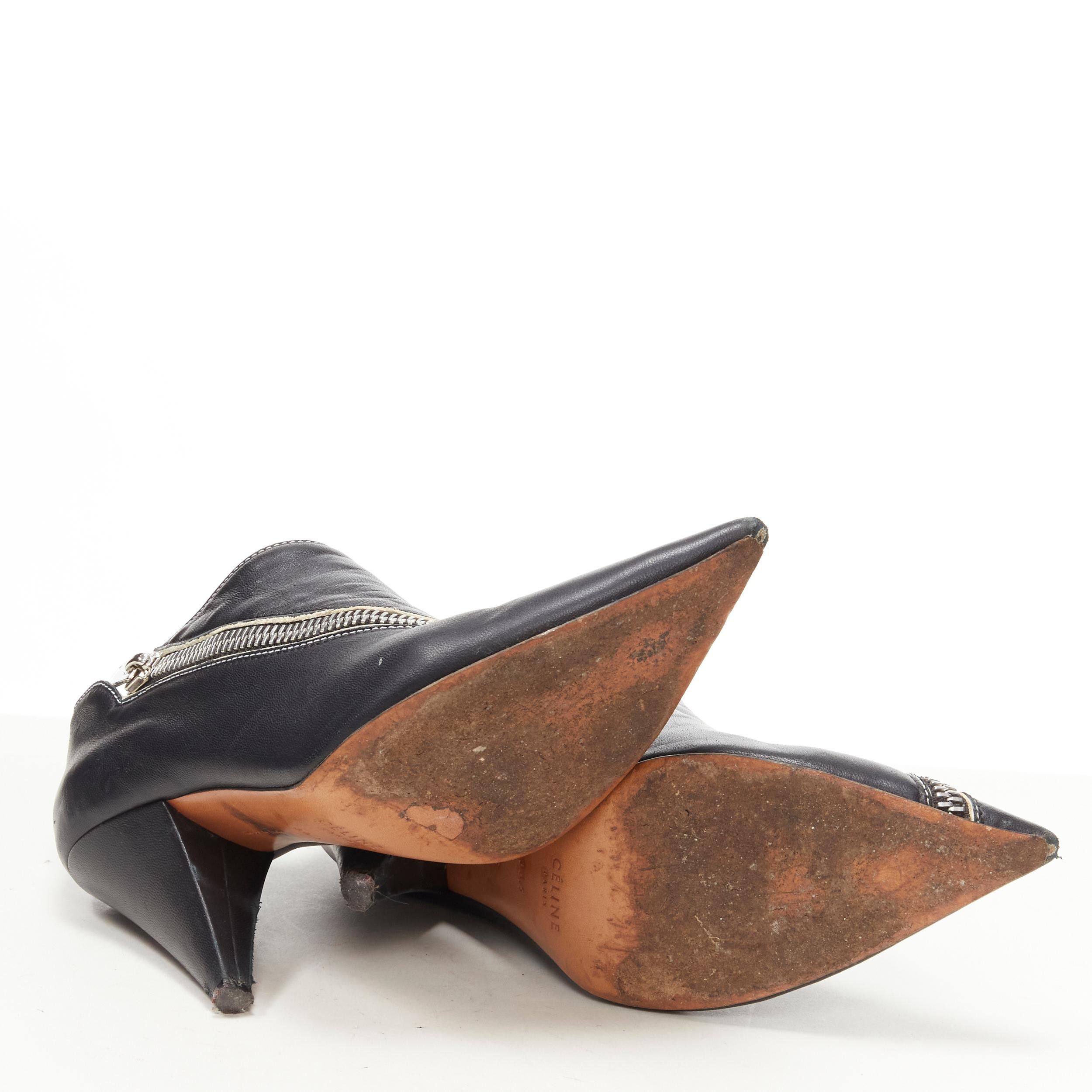OLD CELINE Phoebe Philo black leather twist silver zip cone heel bootie EU36.5 For Sale 3