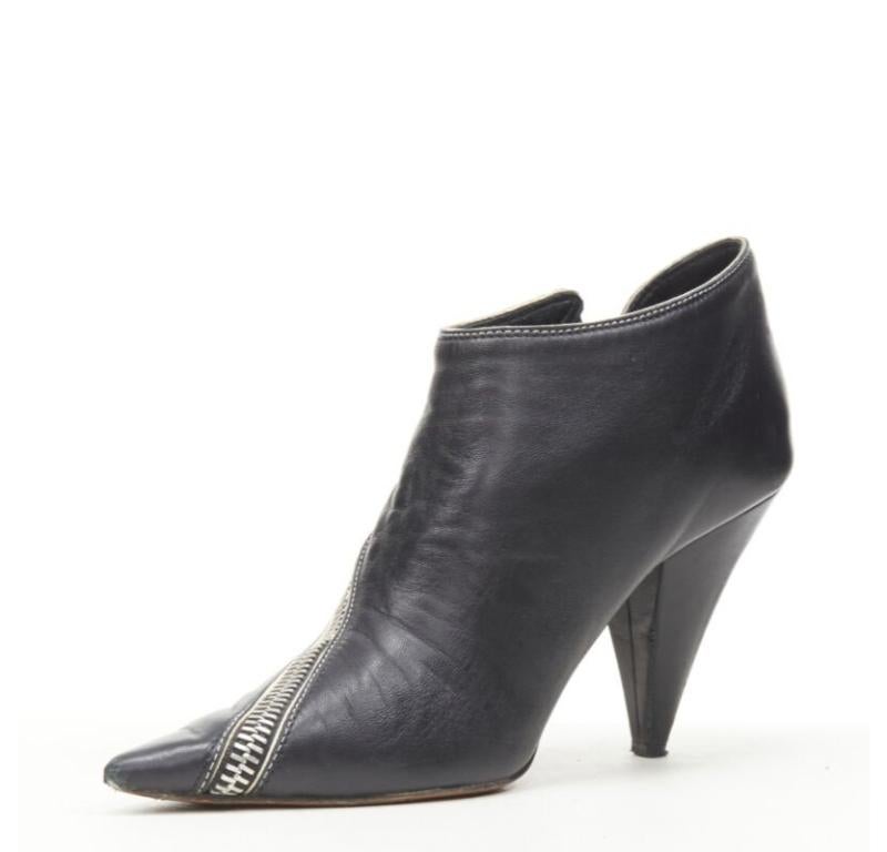 OLD CELINE Phoebe Philo Schwarzer Lederstiefel mit silbernem Reißverschluss und Kegelabsatz EU36,5 Damen im Angebot