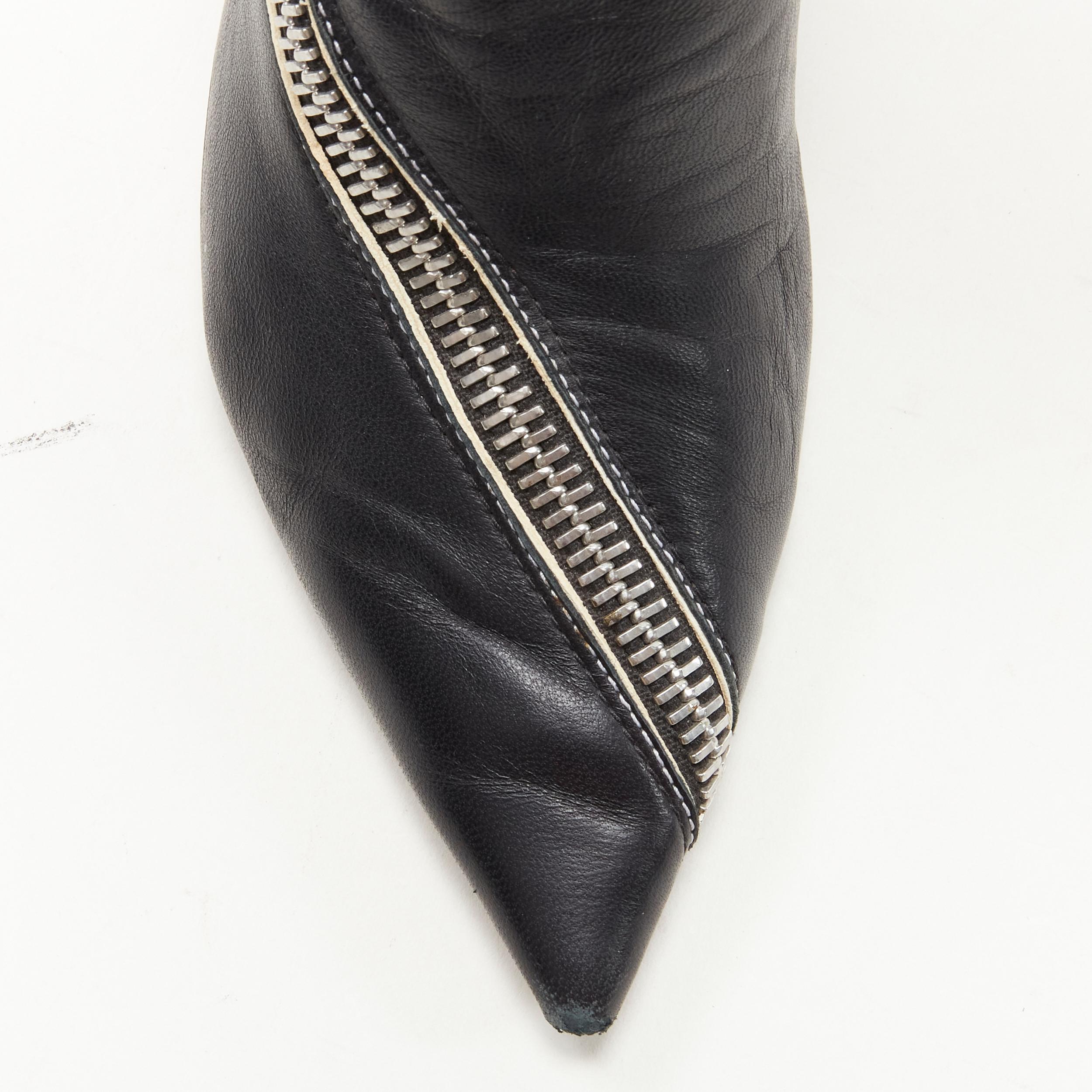 Gray OLD CELINE Phoebe Philo black leather twist silver zip cone heel bootie EU36.5 For Sale