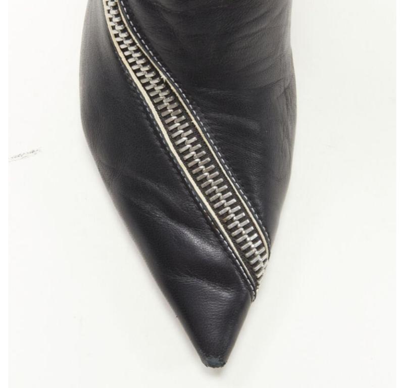 OLD CELINE Phoebe Philo Schwarzer Lederstiefel mit silbernem Reißverschluss und Kegelabsatz EU36,5 im Angebot 2
