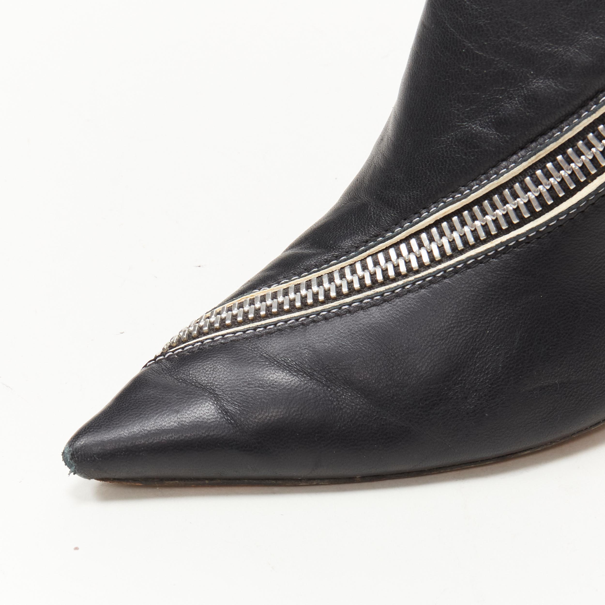 OLD CELINE Phoebe Philo black leather twist silver zip cone heel bootie EU36.5 In Good Condition For Sale In Hong Kong, NT