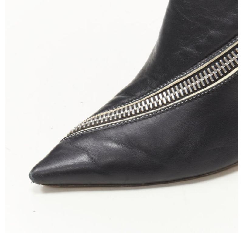 OLD CELINE Phoebe Philo Schwarzer Lederstiefel mit silbernem Reißverschluss und Kegelabsatz EU36,5 im Angebot 3