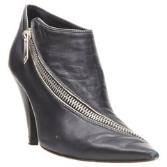 OLD CELINE Phoebe Philo black leather twist silver zip cone heel bootie EU36.5