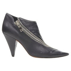 VECCHIA CELINE Phoebe Philo in pelle nera con zip argentata e tacco a cono stivaletto EU36.5