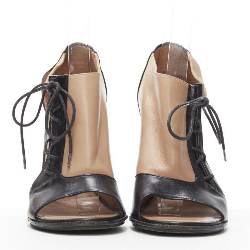 Noir OLD CELINE Phoebe Philo - Bottines ouvertes à bout ouvert en dentelle et cuir noir nu EU40.5 en vente