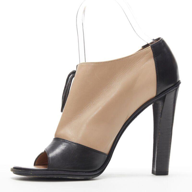 OLD CELINE Phoebe Philo black nude leather lace open side peep toe bootie EU40.5 In Good Condition For Sale In Hong Kong, NT