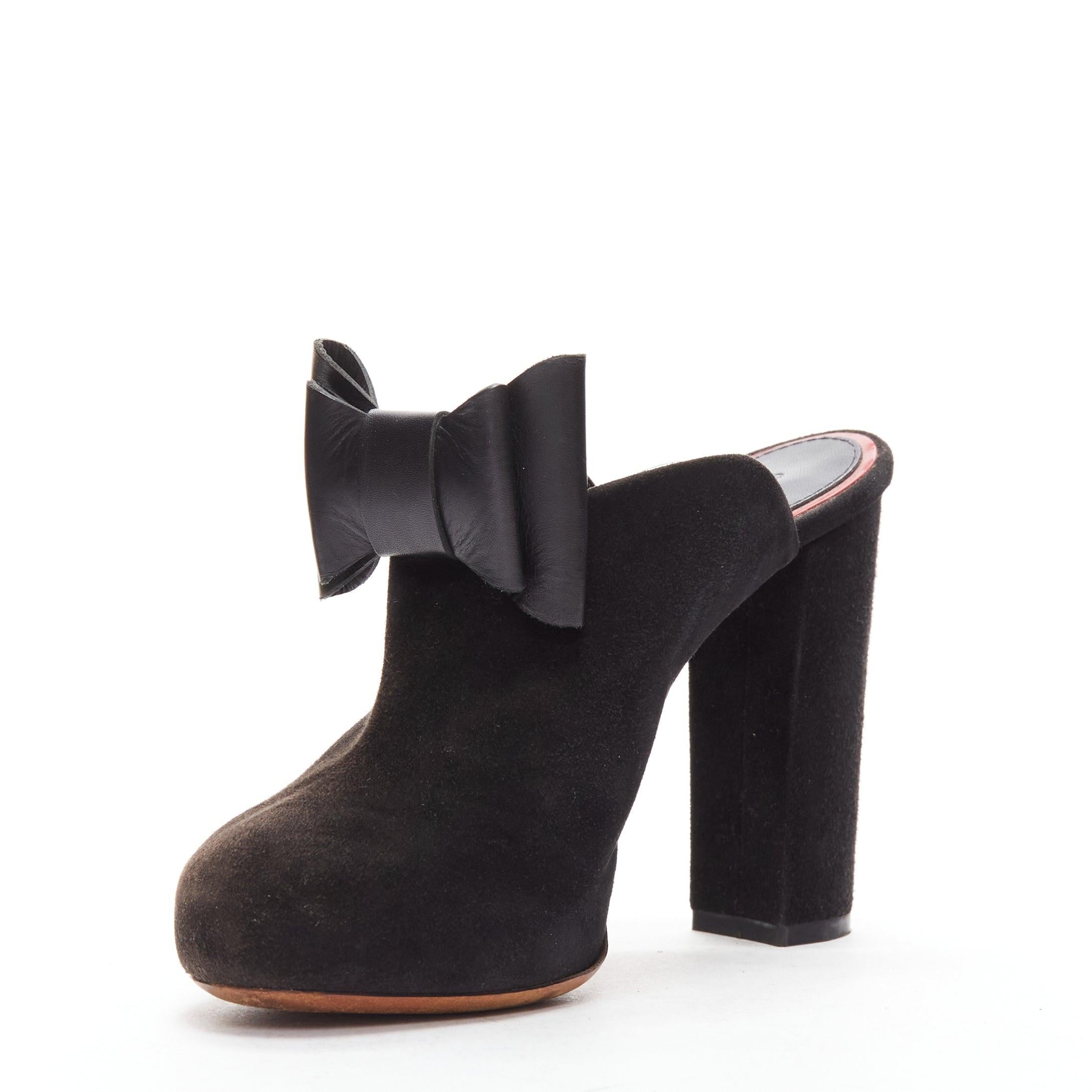 OLD CELINE Phoebe Philo black suede bow high heel mules EU36.5 In Good Condition For Sale In Hong Kong, NT
