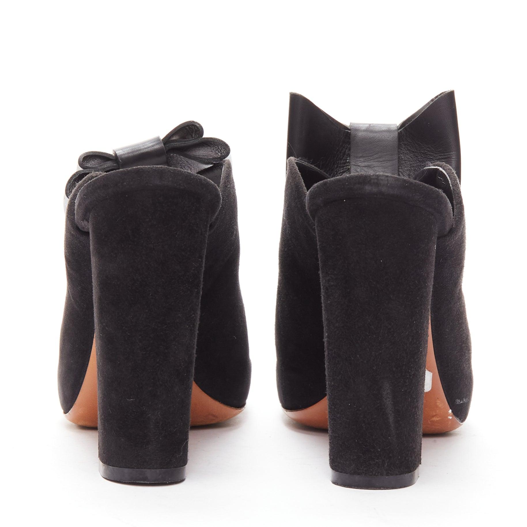 Women's OLD CELINE Phoebe Philo black suede bow high heel mules EU36.5 For Sale