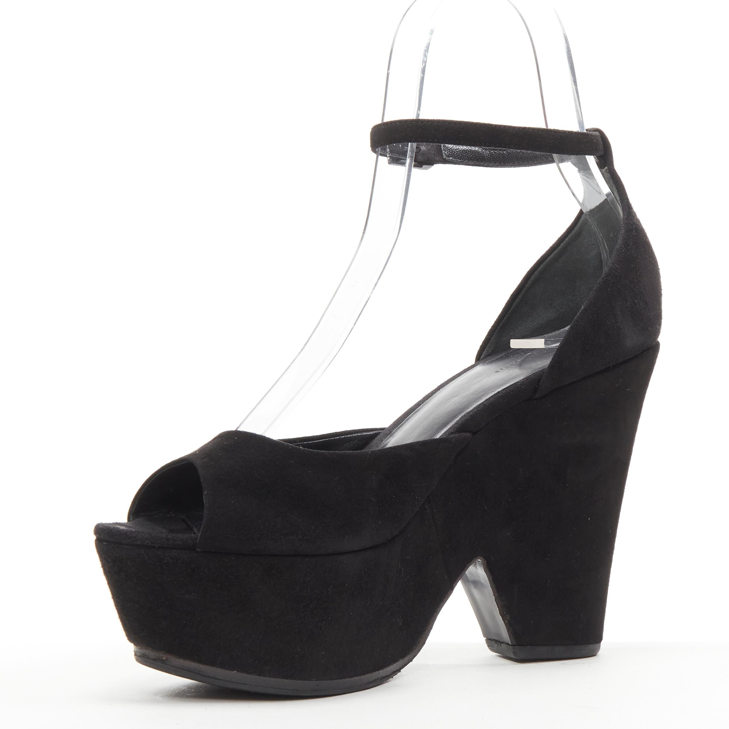 OLD CELINE Phoebe Philo black suede cut out platform heel EU37 US7 In Good Condition In Hong Kong, NT