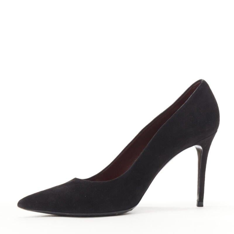 OLD CELINE Phoebe Philo black suede leather point tie pigalle stiletto pump EU38 In Good Condition For Sale In Hong Kong, NT
