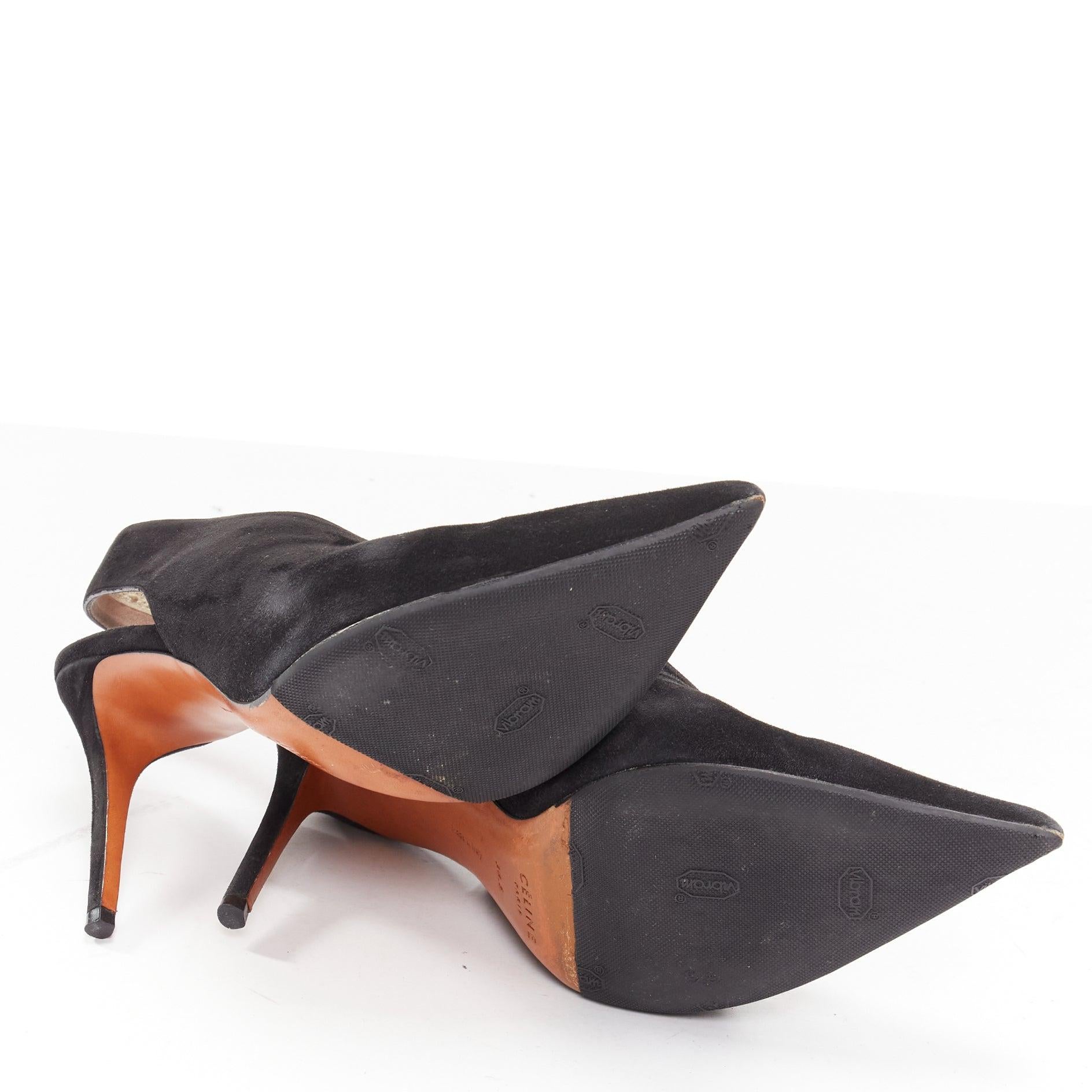 OLD CELINE Phoebe Philo black suede pointed toe slingback stiletto heels EU38.5 6