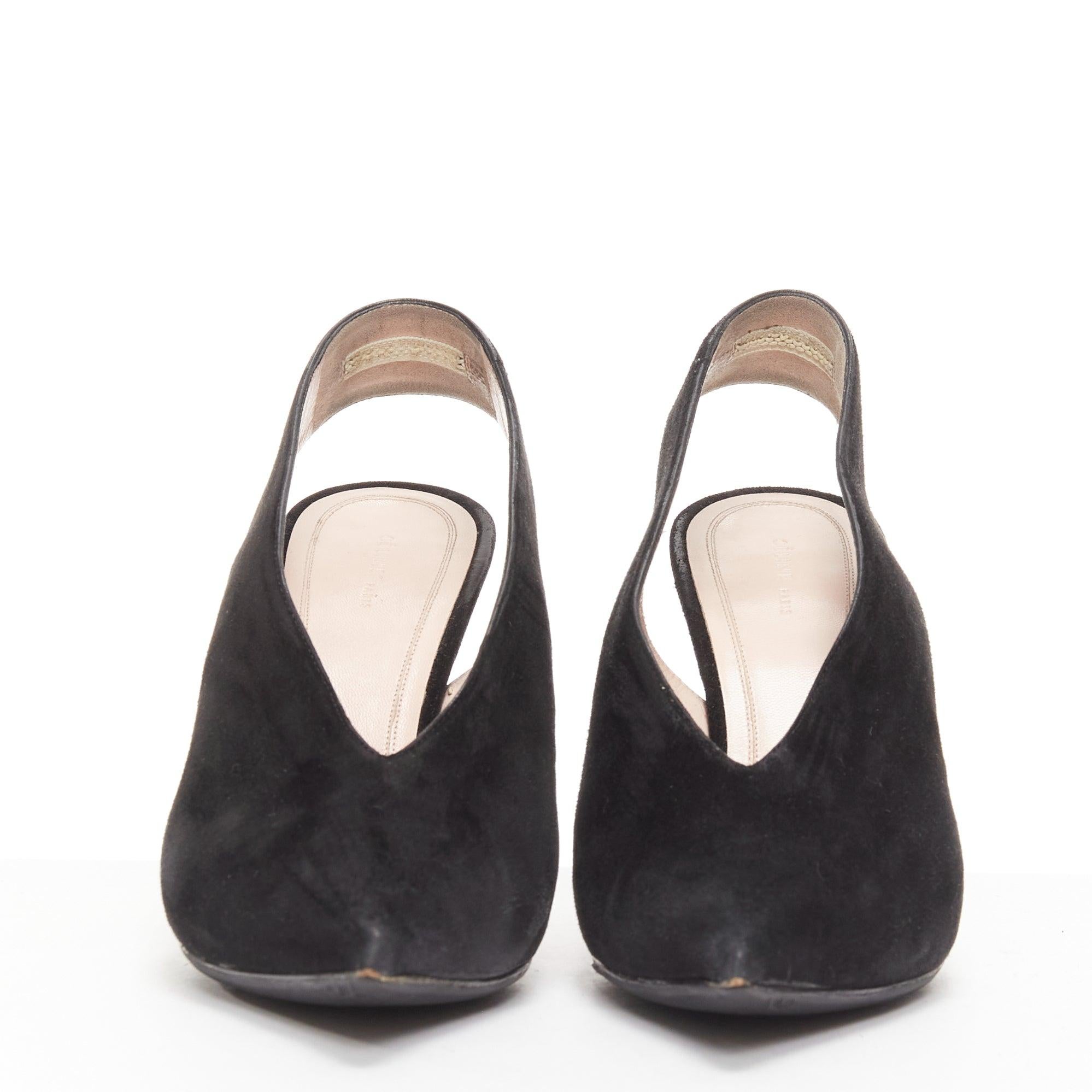 Black OLD CELINE Phoebe Philo black suede pointed toe slingback stiletto heels EU38.5