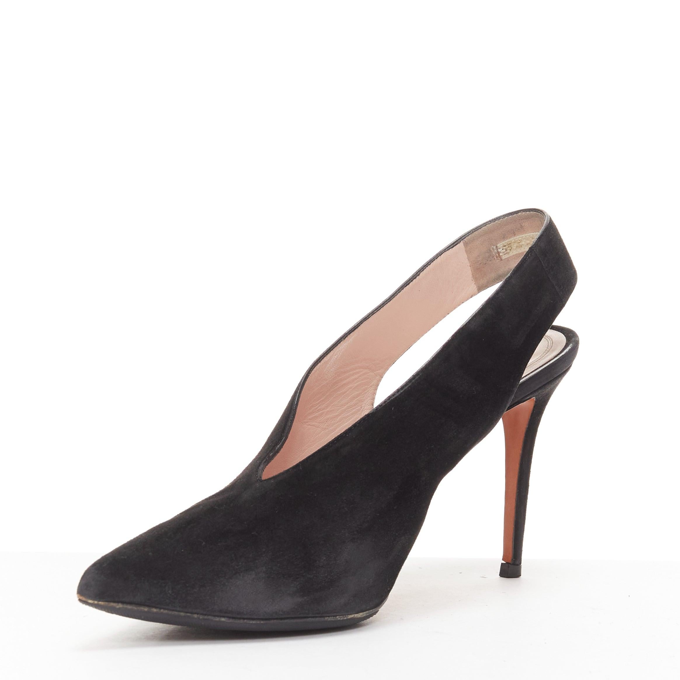 OLD CELINE Phoebe Philo black suede pointed toe slingback stiletto heels EU38.5 In Fair Condition In Hong Kong, NT