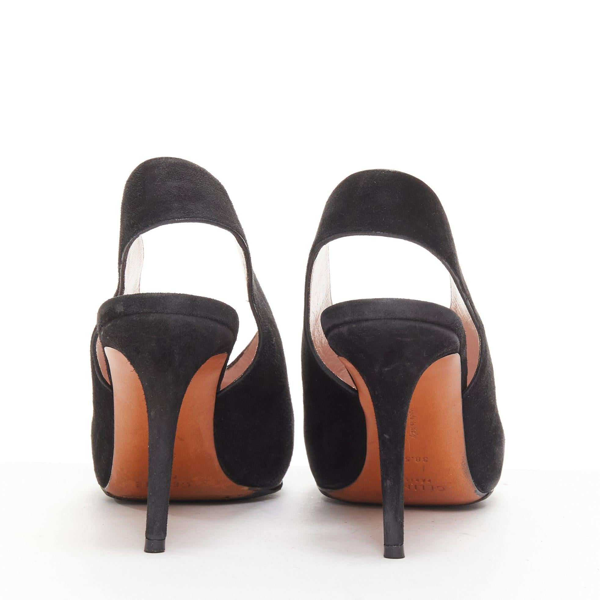 Women's OLD CELINE Phoebe Philo black suede pointed toe slingback stiletto heels EU38.5