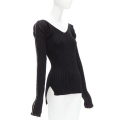OLD CELINE Phoebe Philo Schwarz-Weißes schulterfreies geripptes Strickoberteil M