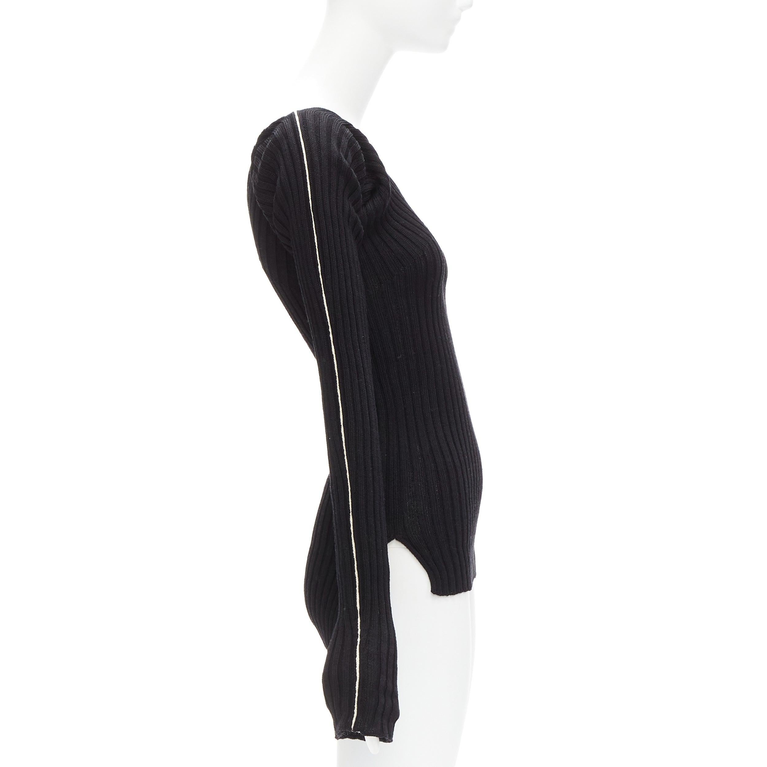 OLD CELINE Phoebe Philo black white overstitch off shoulder ribbed knit top M In Excellent Condition In Hong Kong, NT