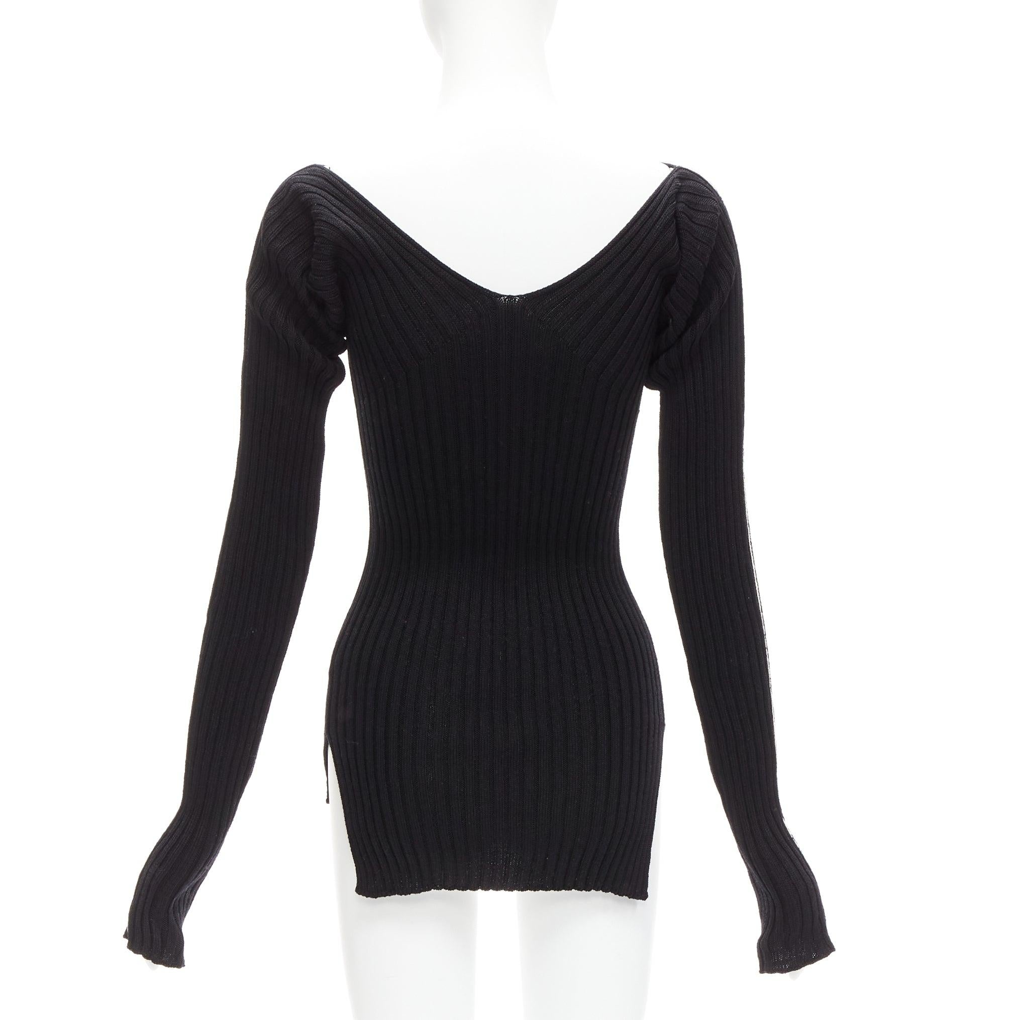 Women's OLD CELINE Phoebe Philo black white overstitch off shoulder ribbed knit top M