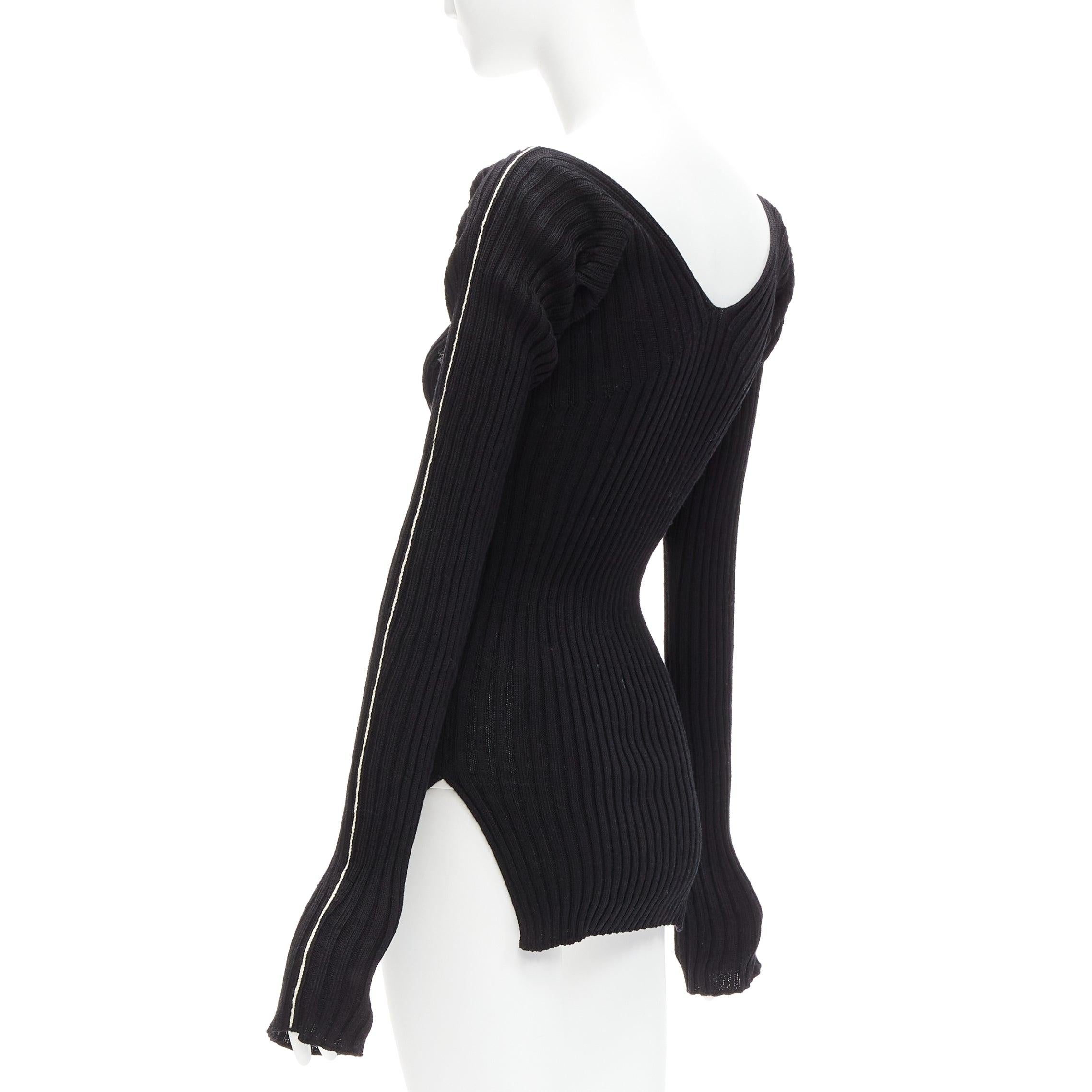 OLD CELINE Phoebe Philo black white overstitch off shoulder ribbed knit top M 1