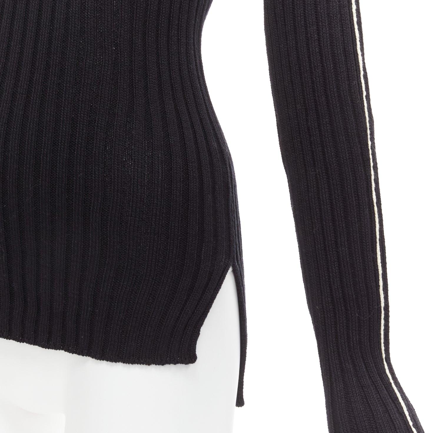 OLD CELINE Phoebe Philo black white overstitch off shoulder ribbed knit top M 3