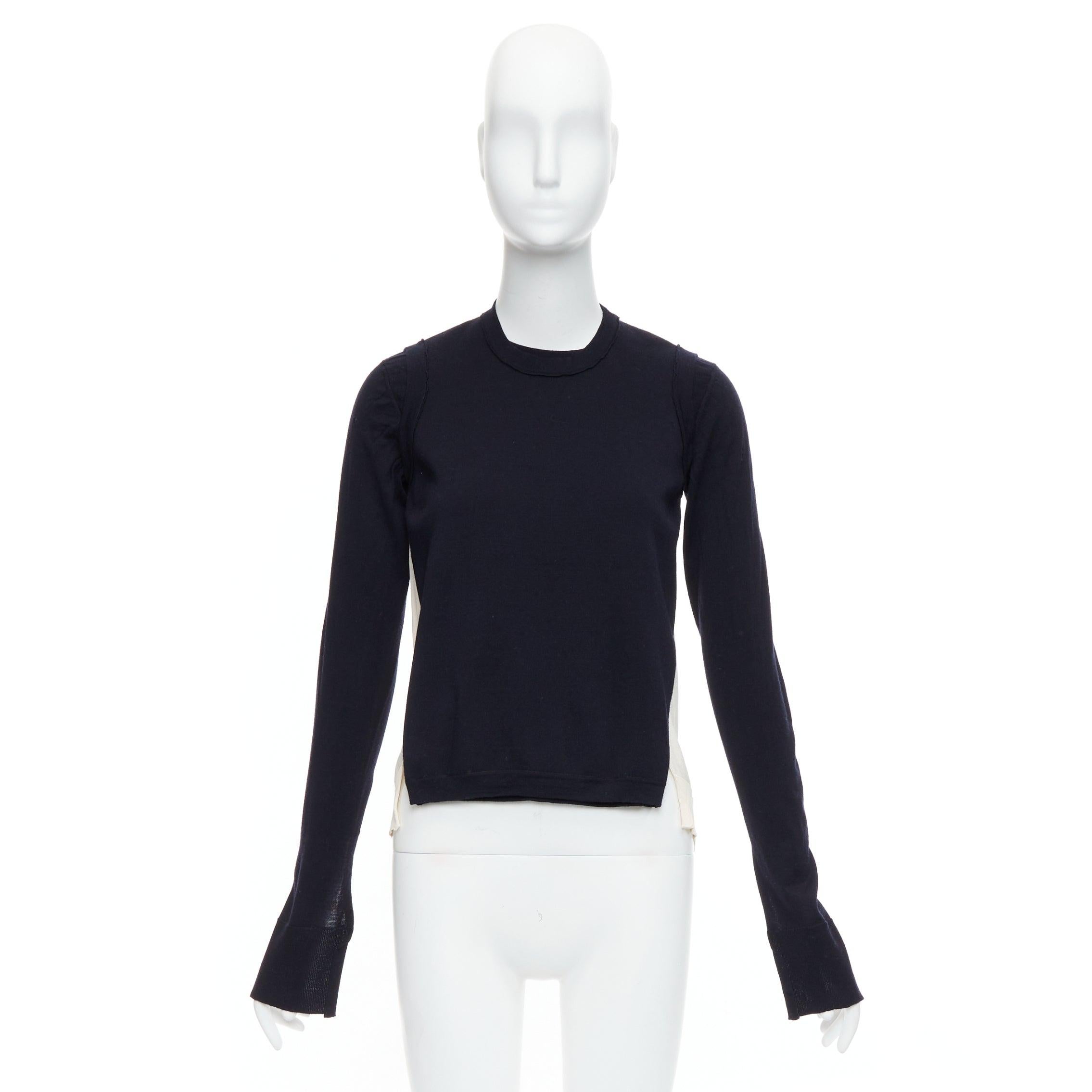 OLD CELINE Phoebe Philo black wool cream silk panelled button detail sweater XS For Sale 6