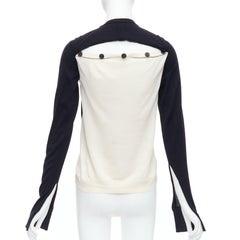 OLD Celine Phoebe Philo noir laine crème soie panélisée pull à boutons XS