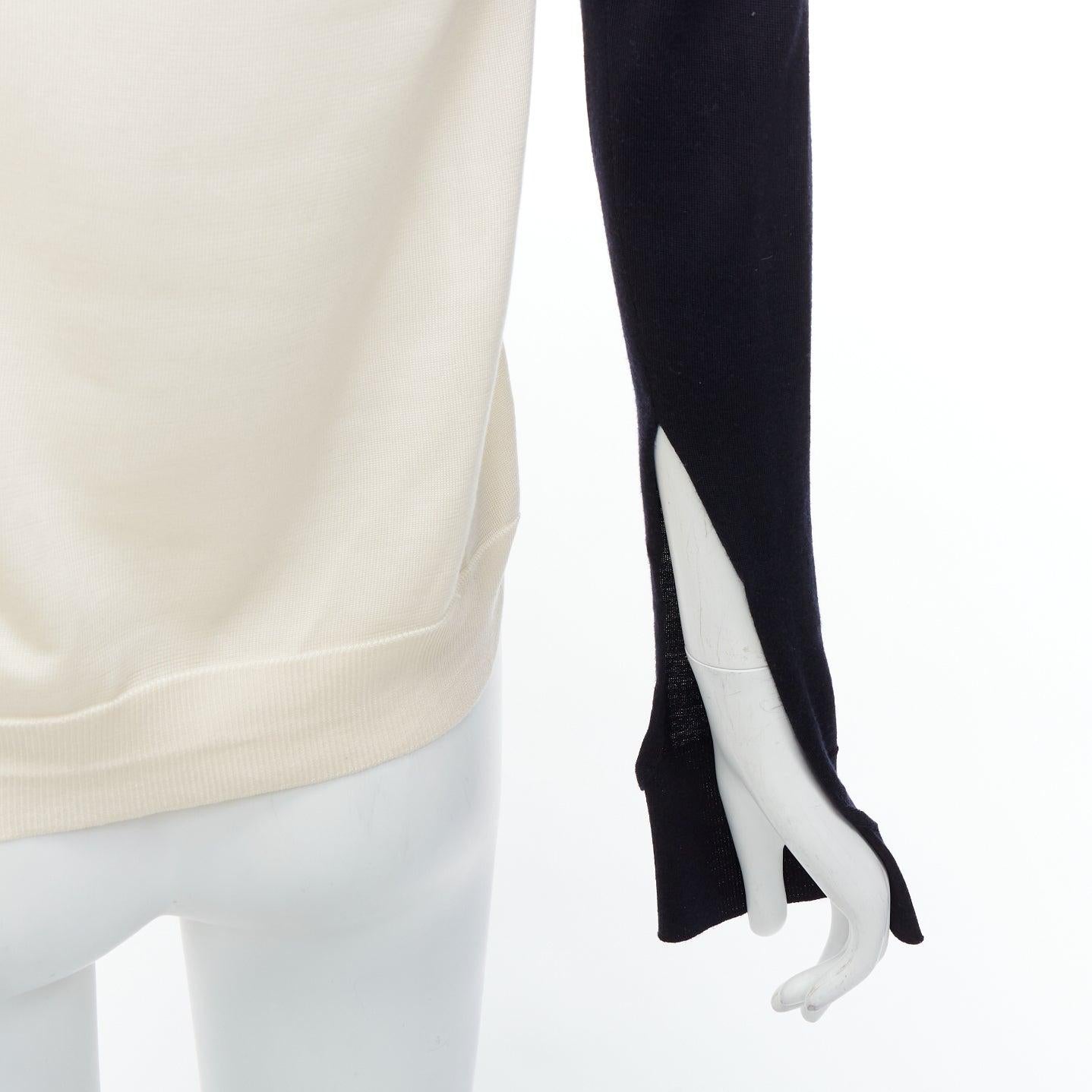 Black OLD CELINE Phoebe Philo black wool cream silk panelled button detail sweater XS For Sale