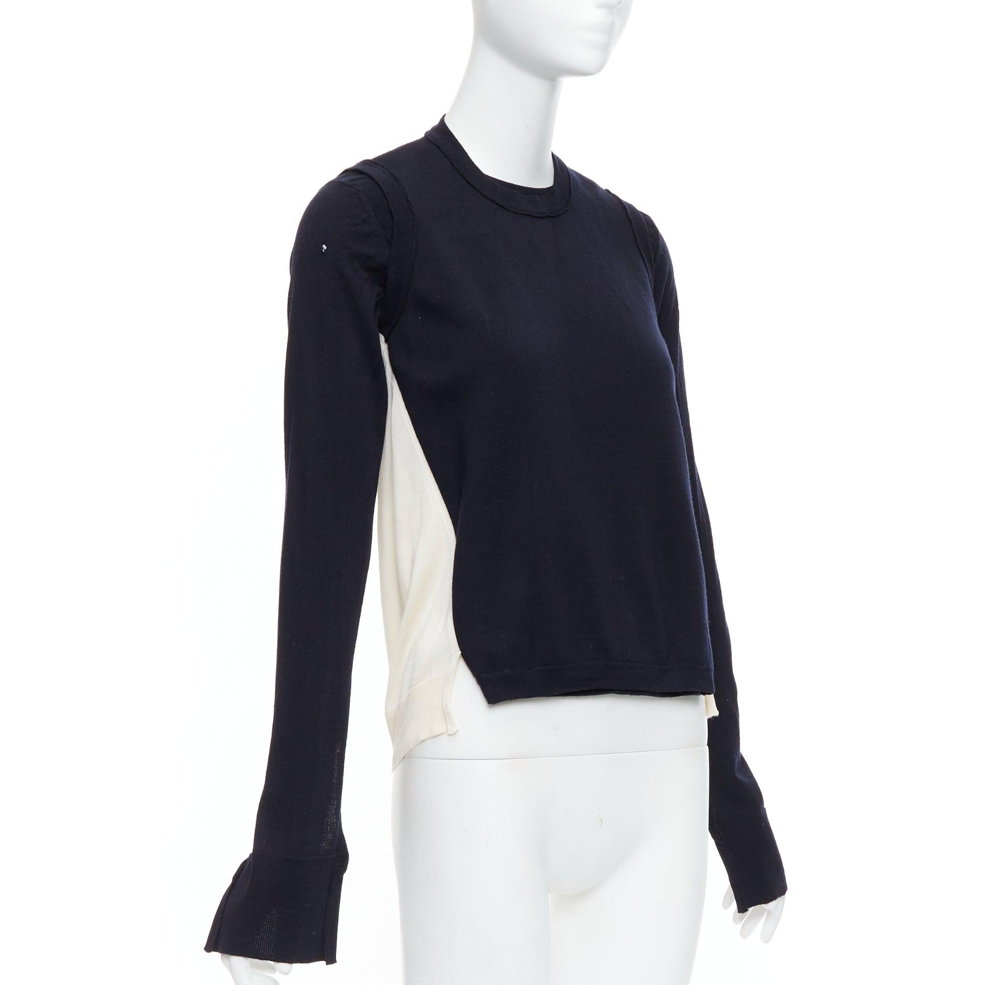 OLD CELINE Phoebe Philo black wool cream silk panelled button detail sweater XS In Fair Condition For Sale In Hong Kong, NT