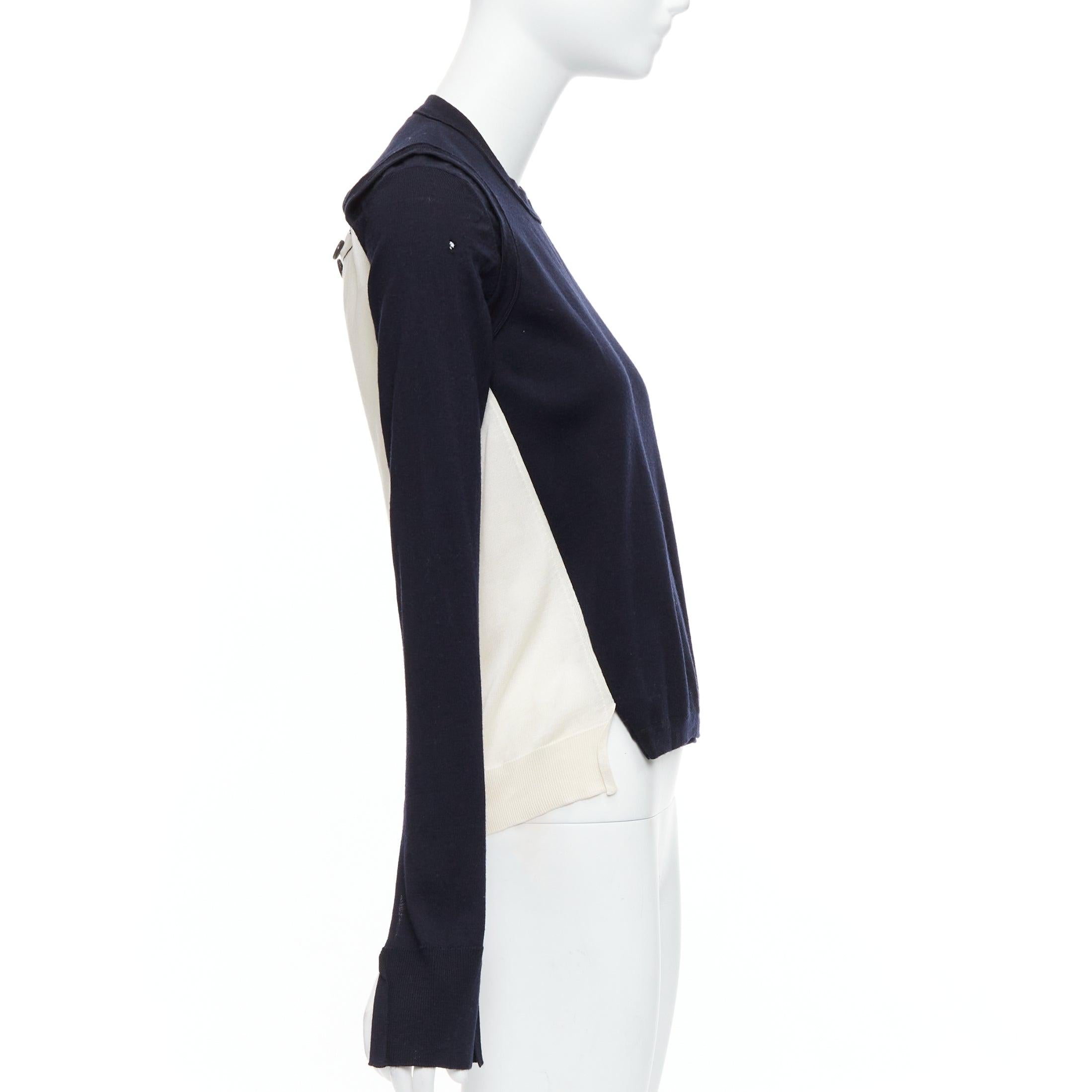 Women's OLD CELINE Phoebe Philo black wool cream silk panelled button detail sweater XS For Sale