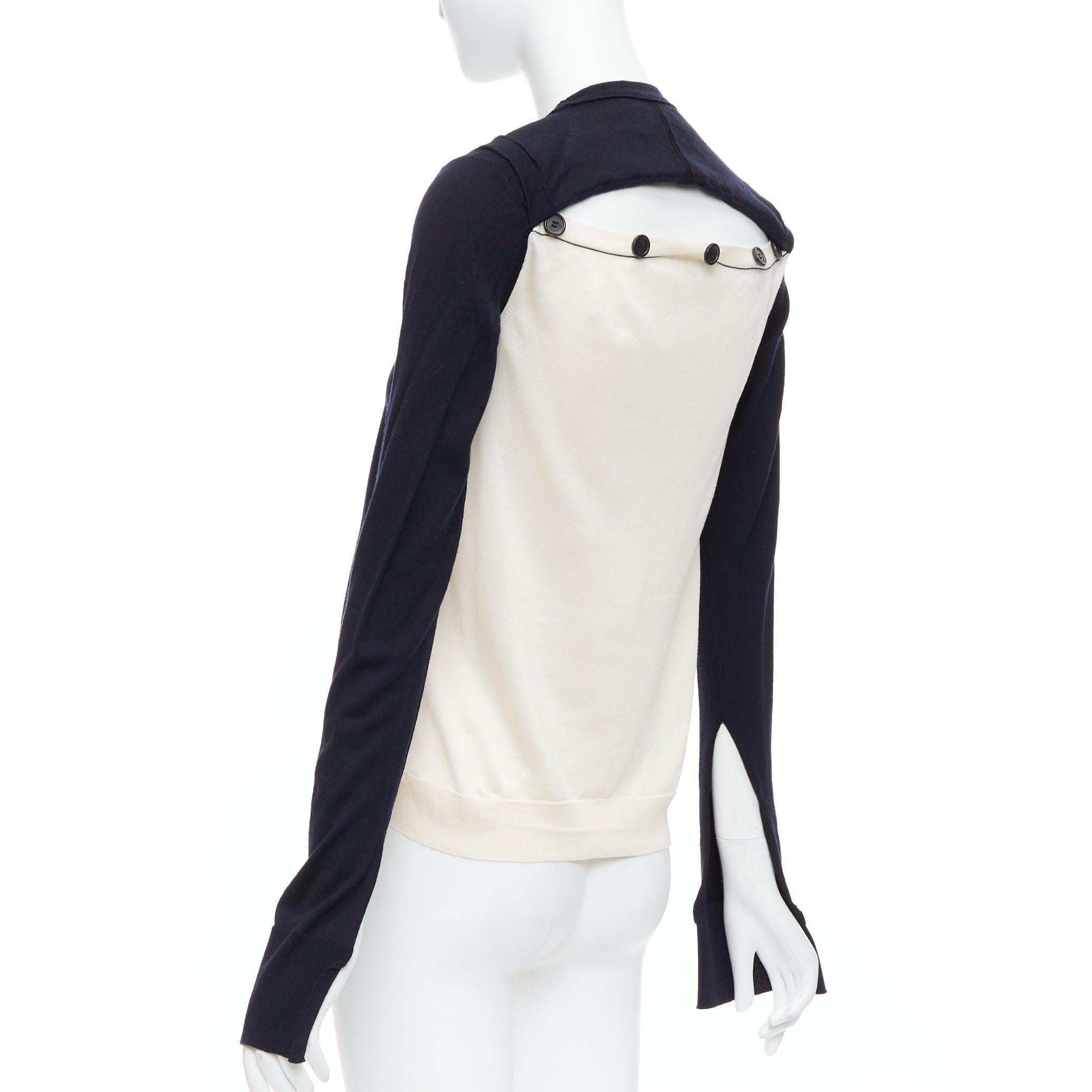 OLD CELINE Phoebe Philo black wool cream silk panelled button detail sweater XS For Sale 1