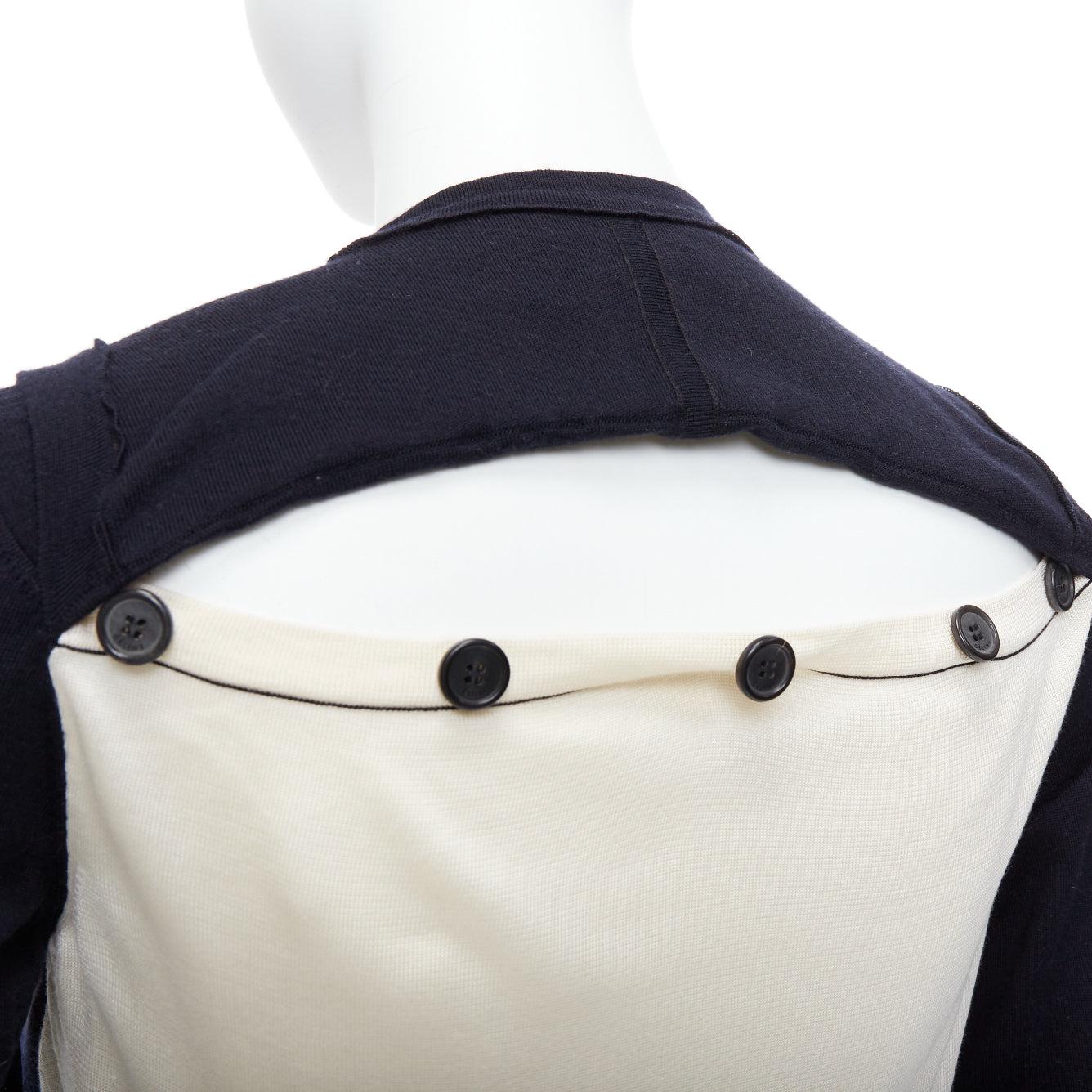 OLD CELINE Phoebe Philo black wool cream silk panelled button detail sweater XS For Sale 2