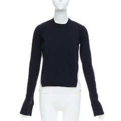 OLD Celine Phoebe Philo noir laine crème soie panélisée pull à boutons XS