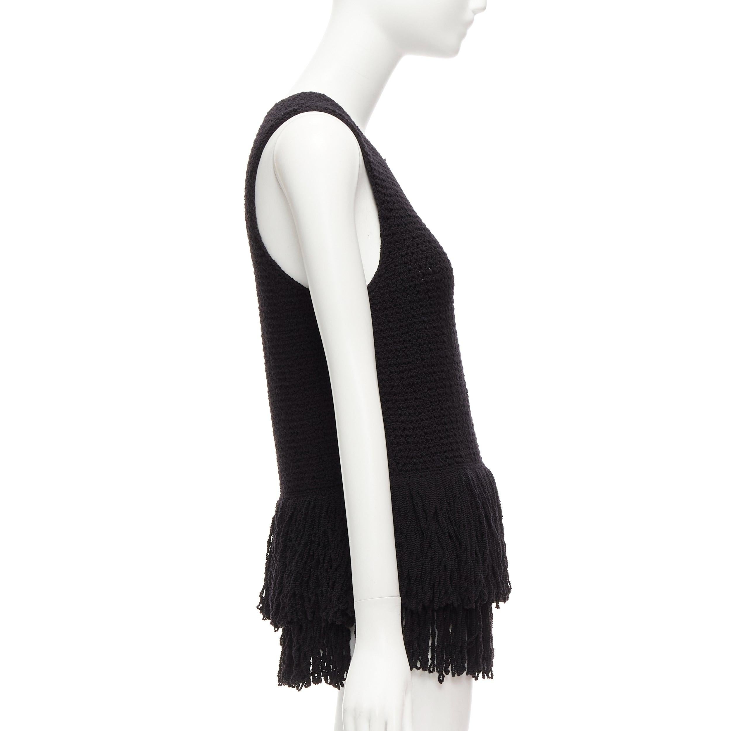 OLD CELINE Phoebe Philo black wool duo tier loop fringe knitted vest top S In Excellent Condition In Hong Kong, NT