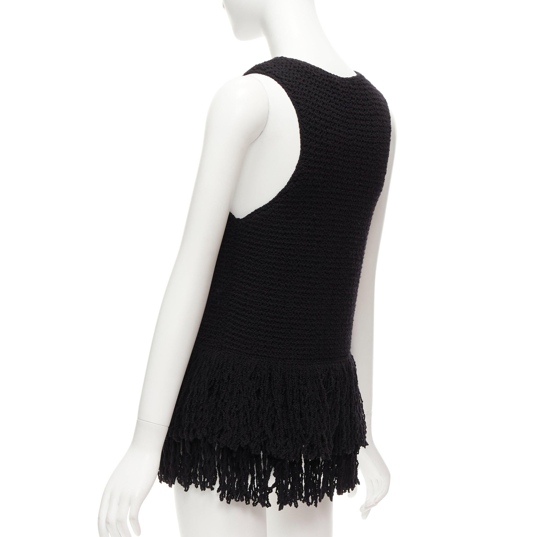 OLD CELINE Phoebe Philo black wool duo tier loop fringe knitted vest top S 1