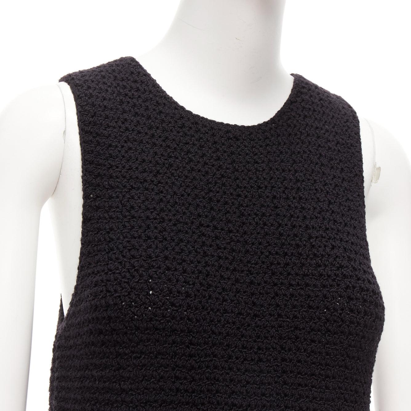 OLD CELINE Phoebe Philo black wool duo tier loop fringe knitted vest top S 2
