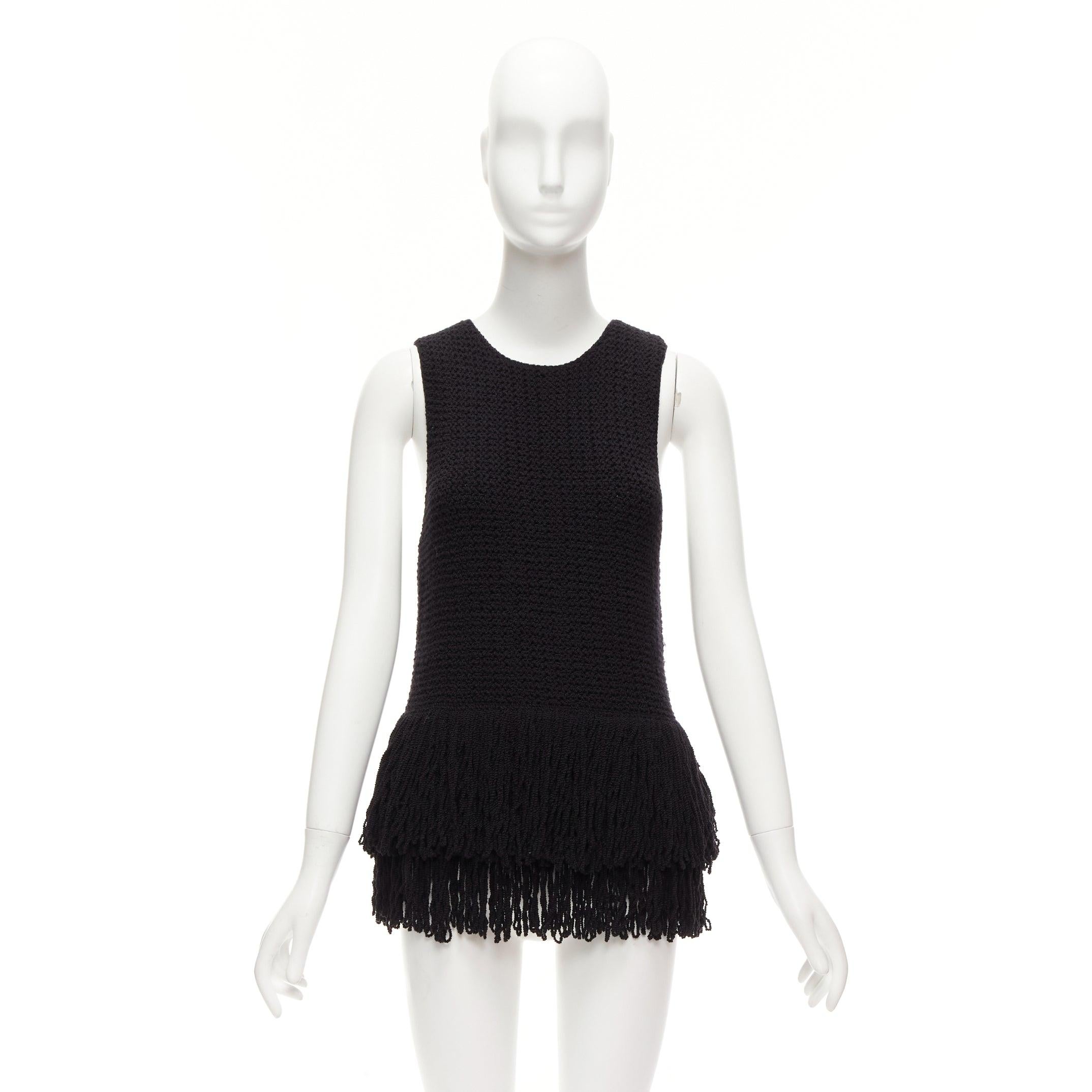 OLD CELINE Phoebe Philo black wool duo tier loop fringe knitted vest top S 4