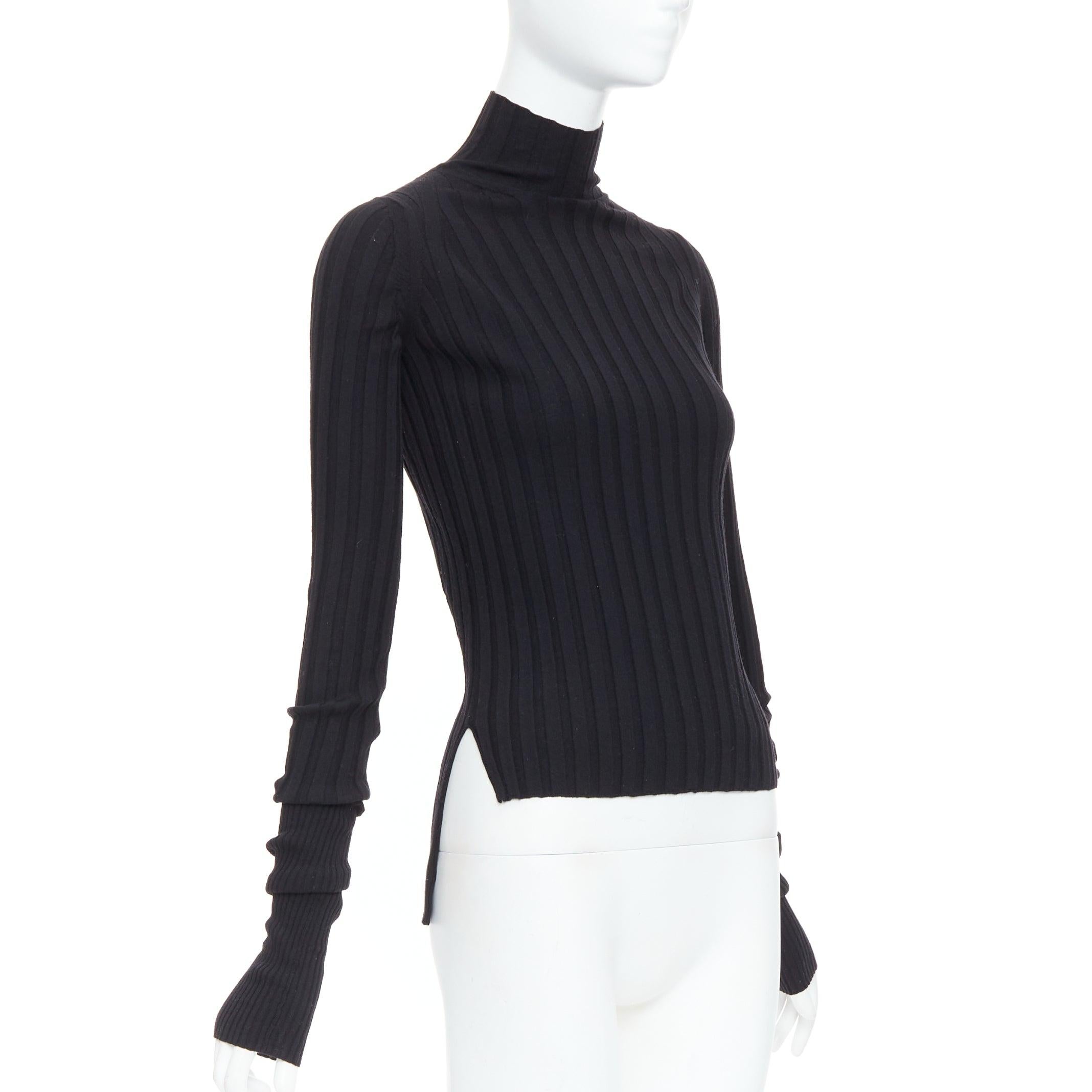 Black OLD CELINE Phoebe Philo black wool turtleneck ribbed long sleeve top XS For Sale
