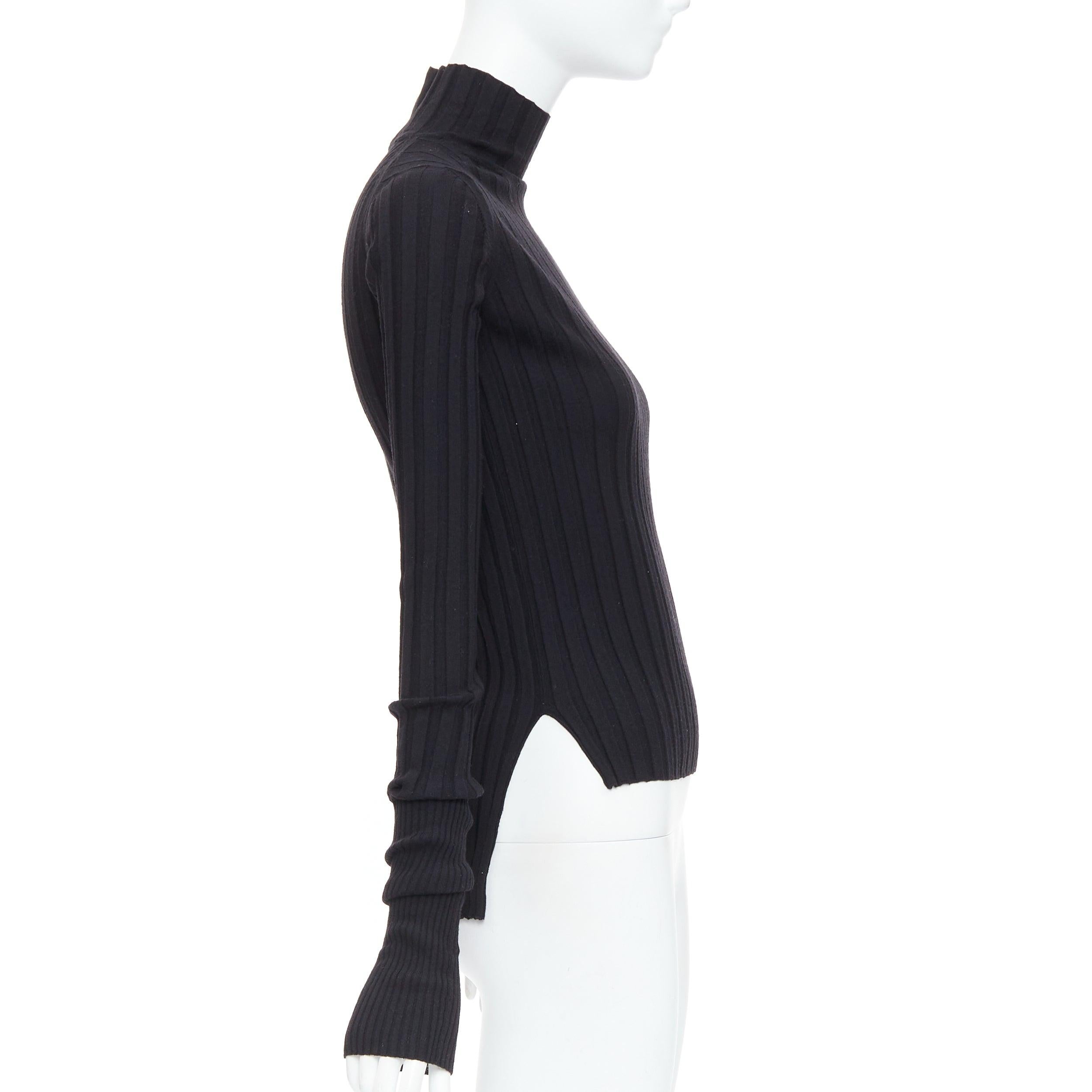 OLD CELINE Phoebe Philo black wool turtleneck ribbed long sleeve top XS In Excellent Condition For Sale In Hong Kong, NT