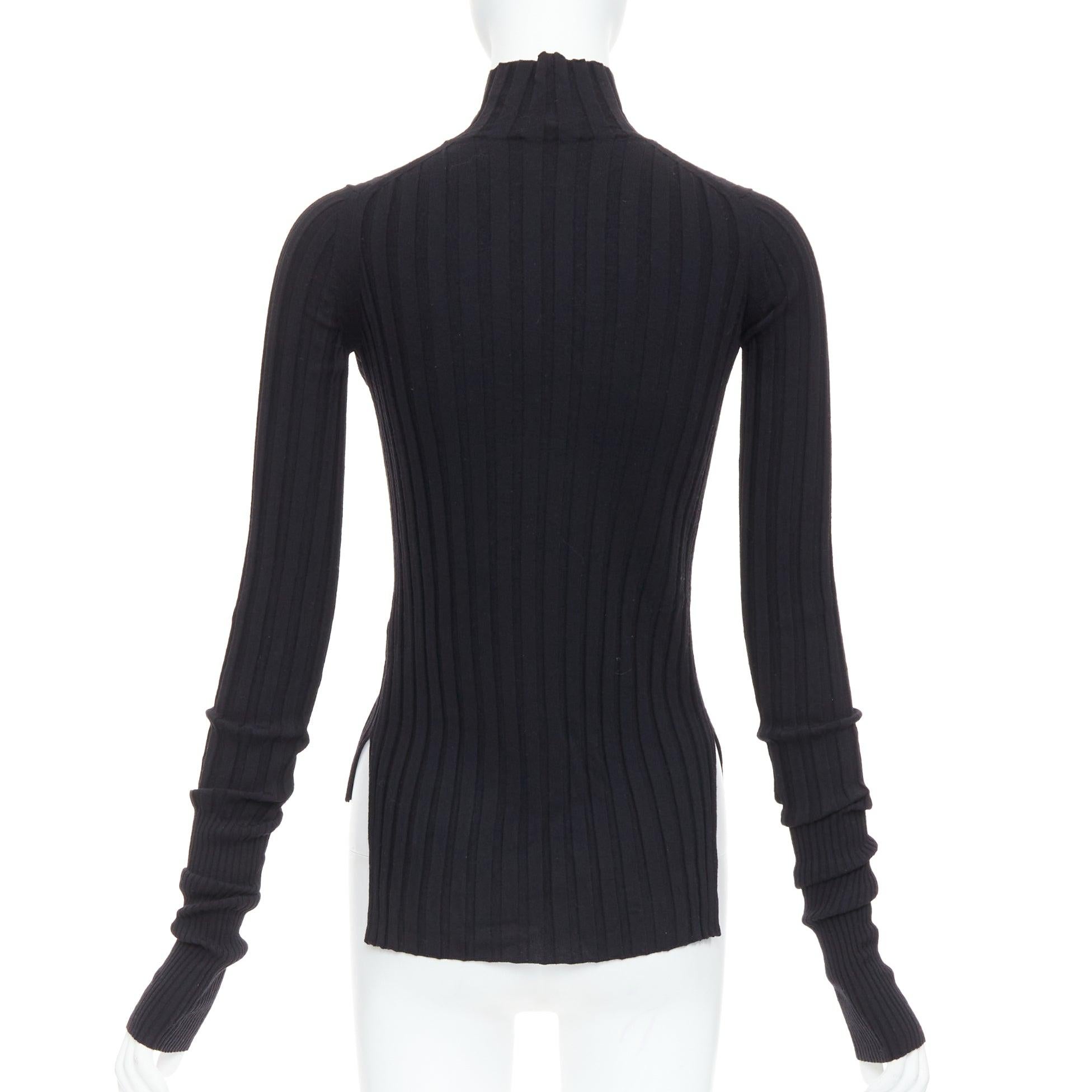 Women's OLD CELINE Phoebe Philo black wool turtleneck ribbed long sleeve top XS For Sale