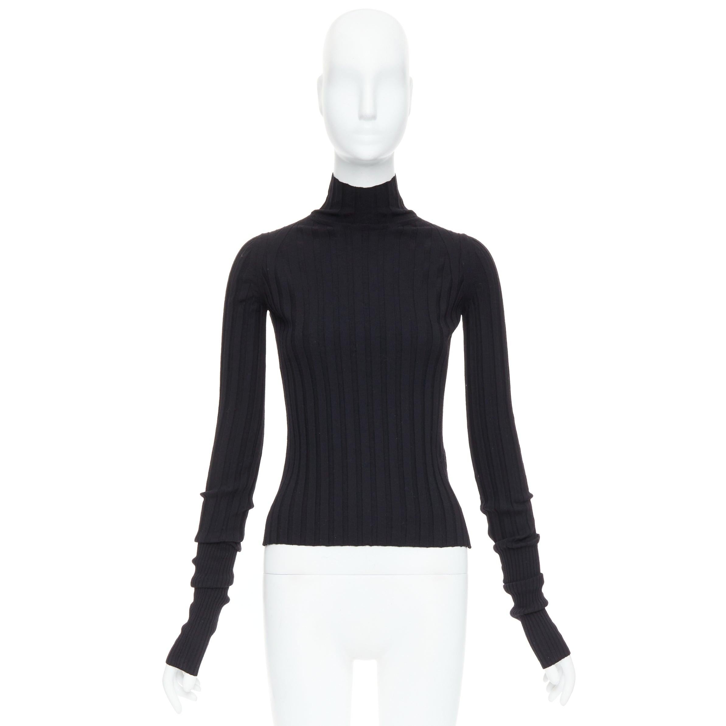 OLD CELINE Phoebe Philo black wool turtleneck ribbed long sleeve top XS For Sale 4