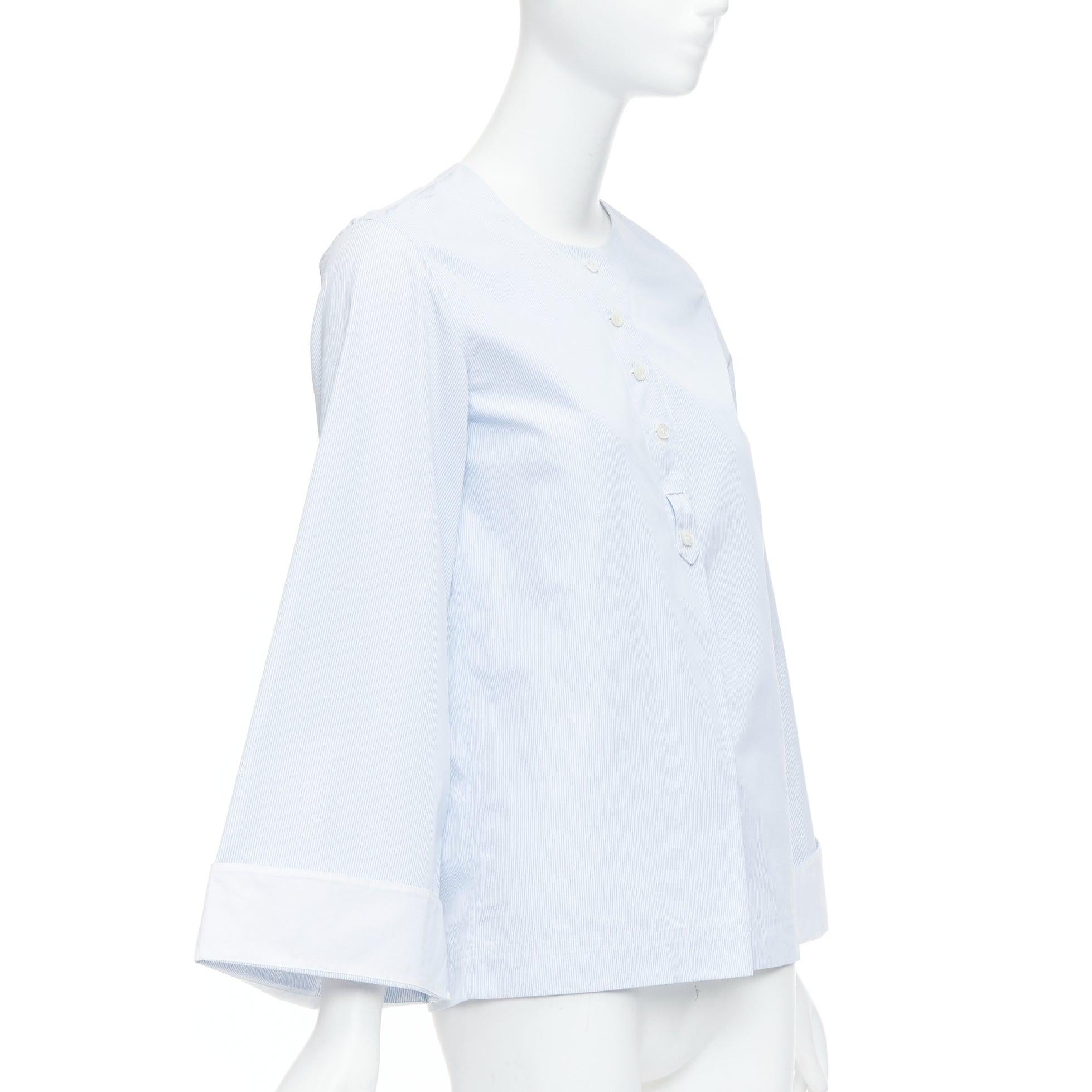 Gray OLD CELINE Phoebe Philo blue pinstripe flare cuffed shirt top FR34 XS For Sale