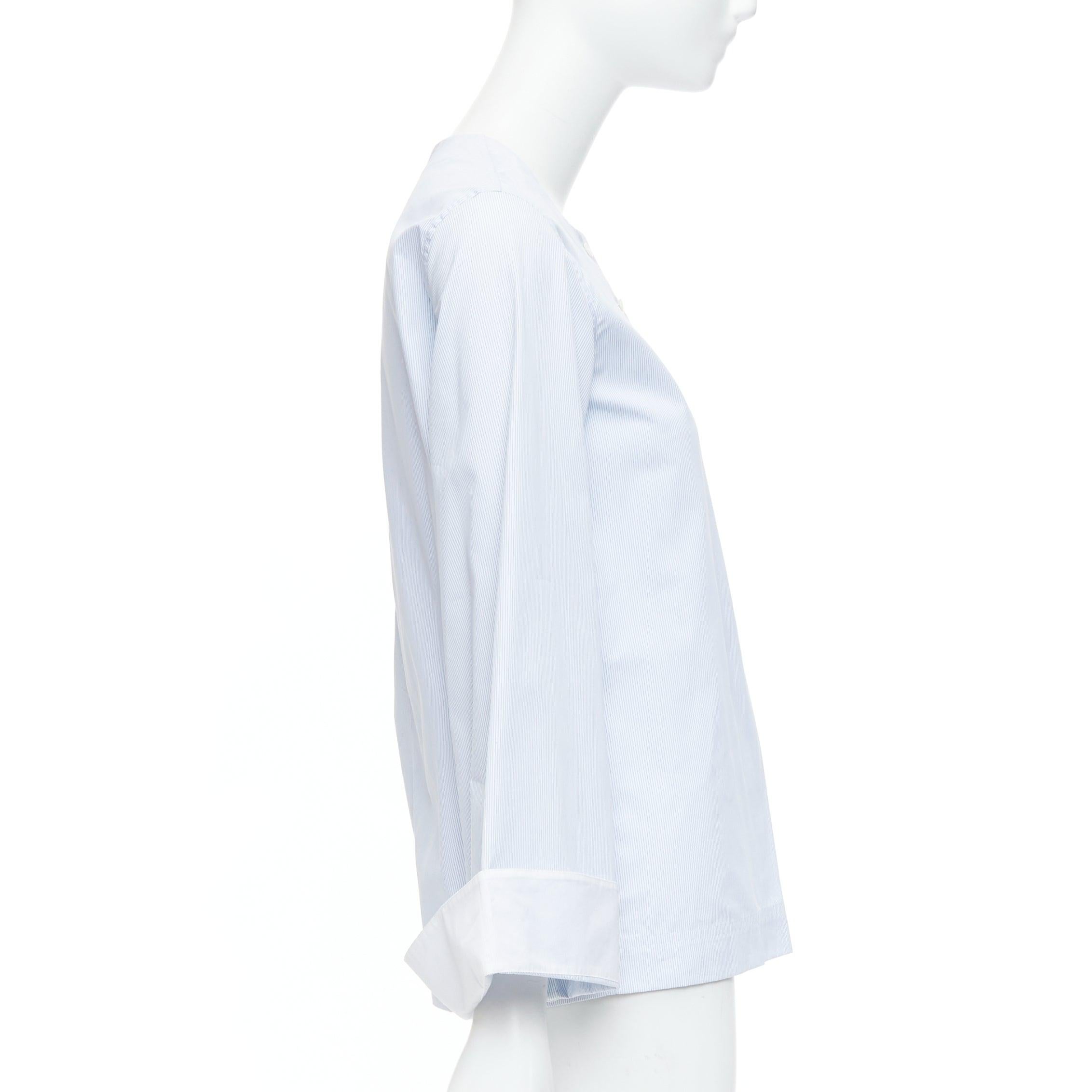 OLD CELINE Phoebe Philo blue pinstripe flare cuffed shirt top FR34 XS In Excellent Condition For Sale In Hong Kong, NT