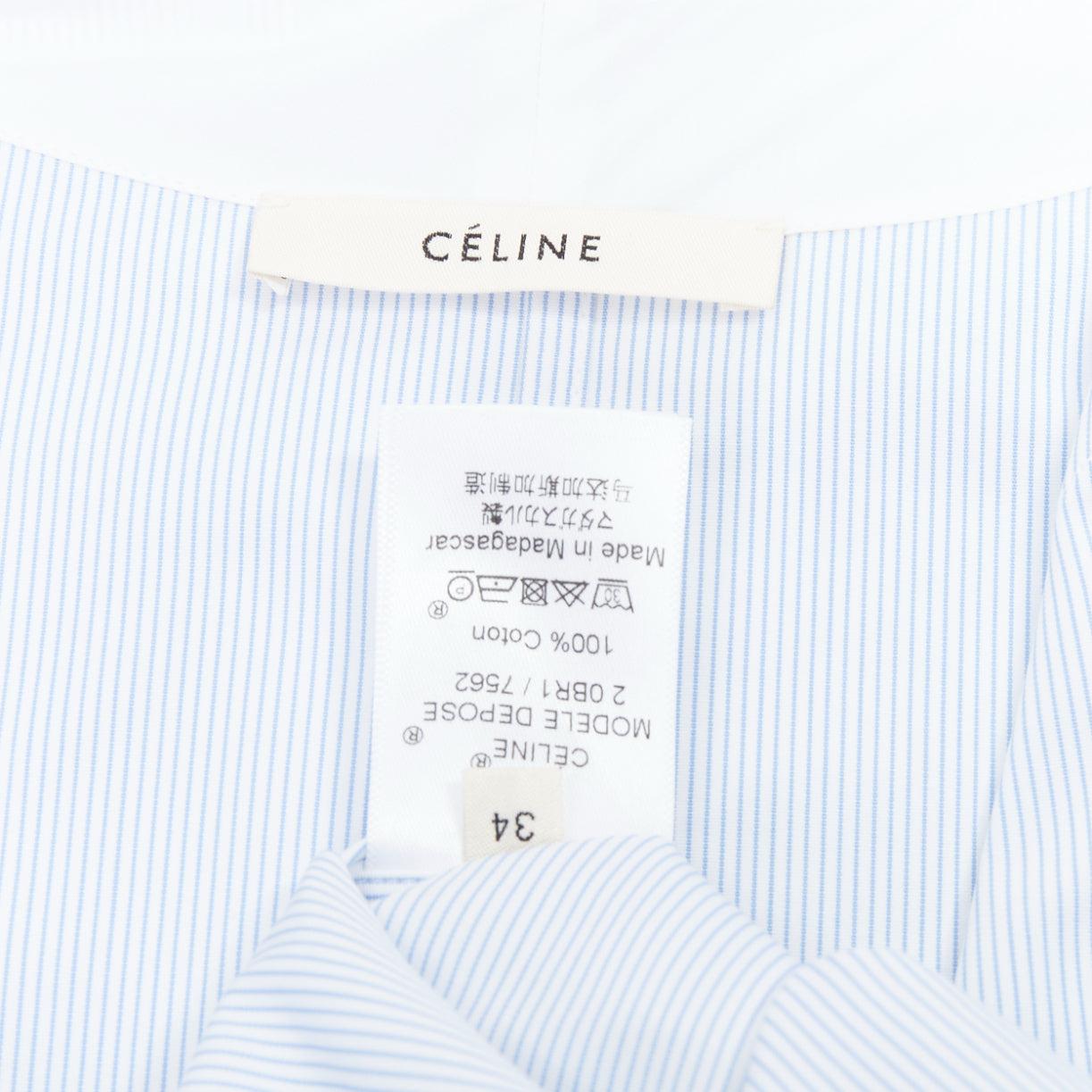 OLD CELINE Phoebe Philo blue pinstripe flare cuffed shirt top FR34 XS For Sale 3