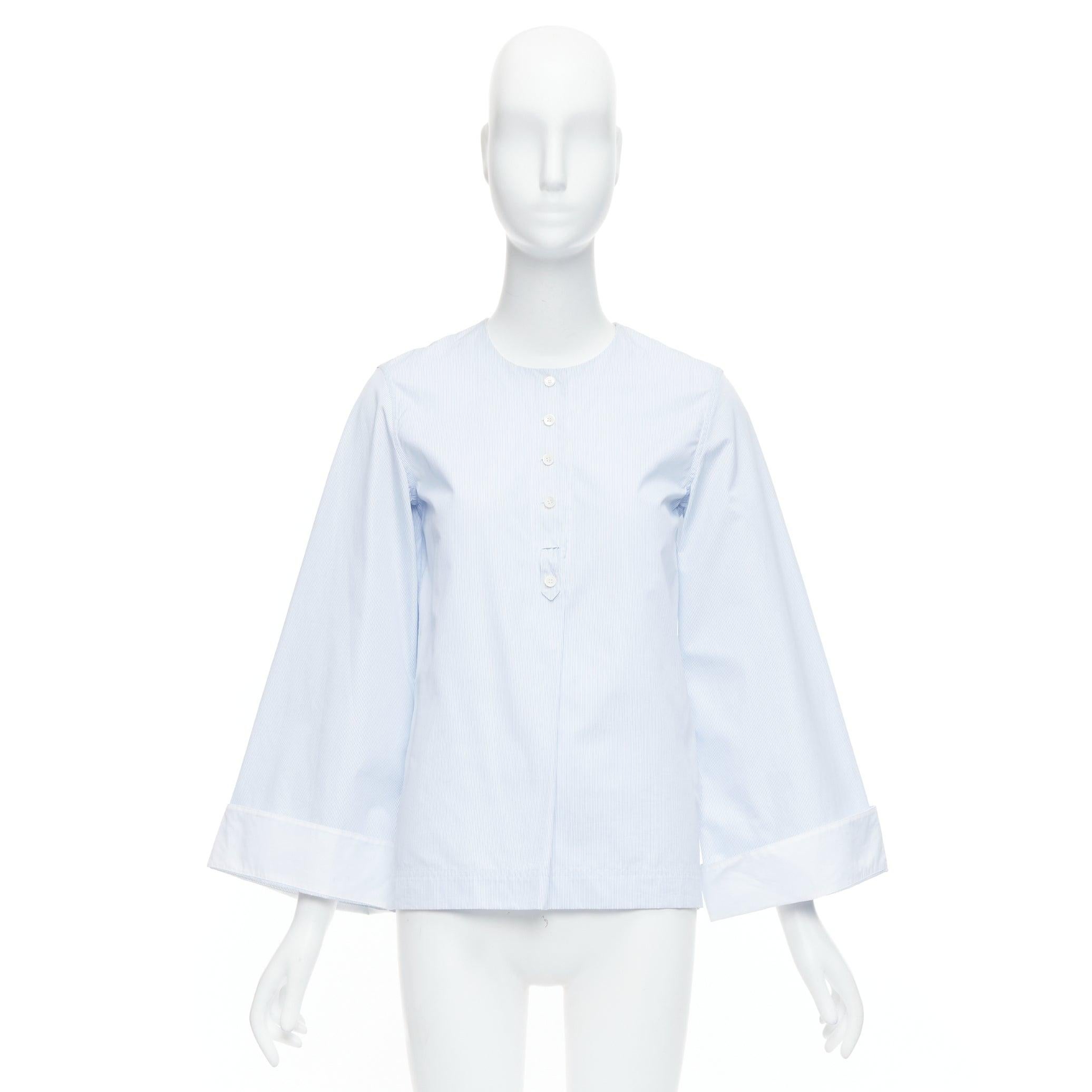 OLD CELINE Phoebe Philo blue pinstripe flare cuffed shirt top FR34 XS For Sale 4