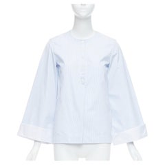 OLD CELINE Phoebe Philo blau Nadelstreifen Flare Manschette Shirt Top FR34 XS