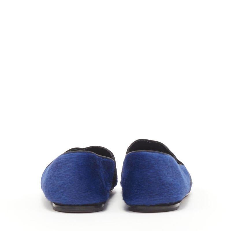 Women's OLD CELINE PHOEBE PHILO blue pony hair grosgrain ribbon slip on flats EU37.5 For Sale