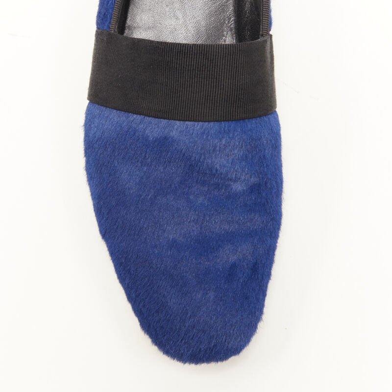 OLD CELINE PHOEBE PHILO blue pony hair grosgrain ribbon slip on flats EU37.5 For Sale 2